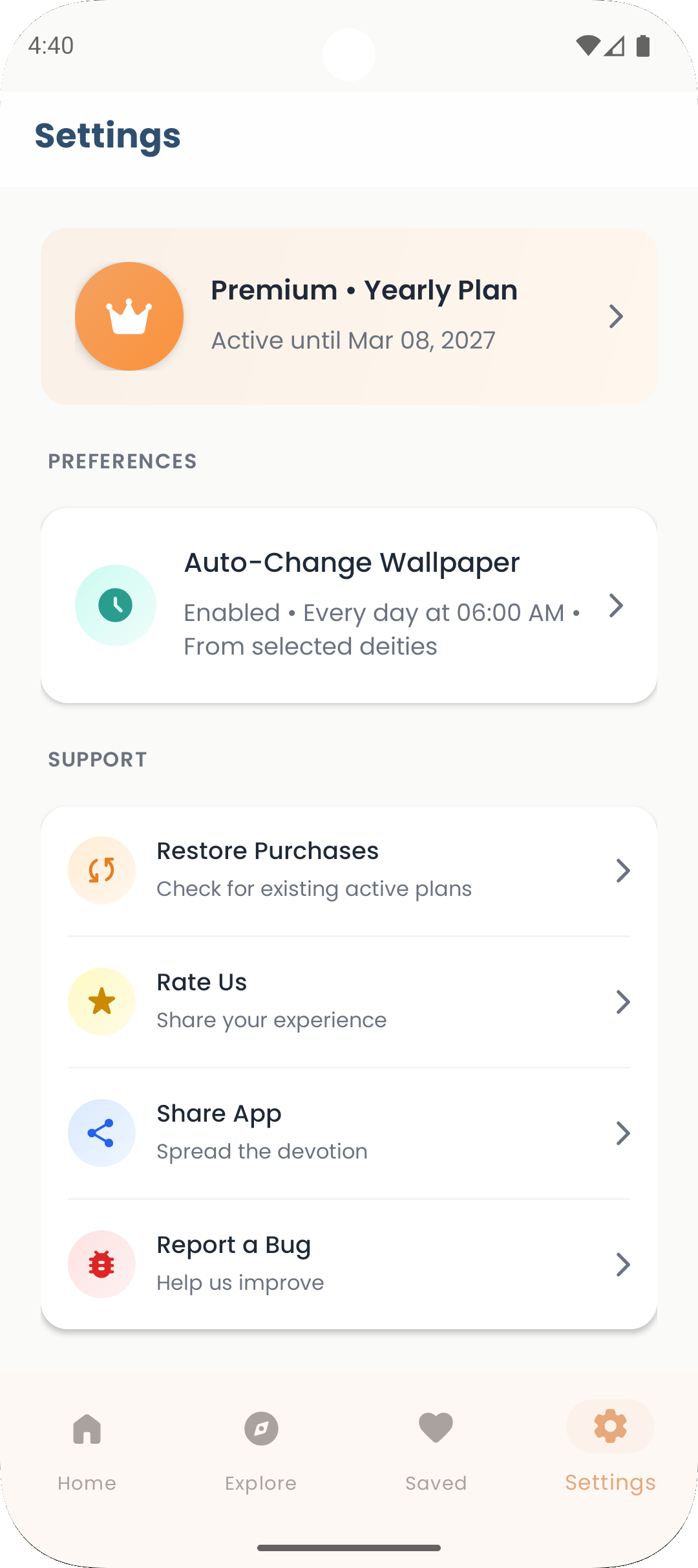 Devotional Wallpapers Android app settings and customization options